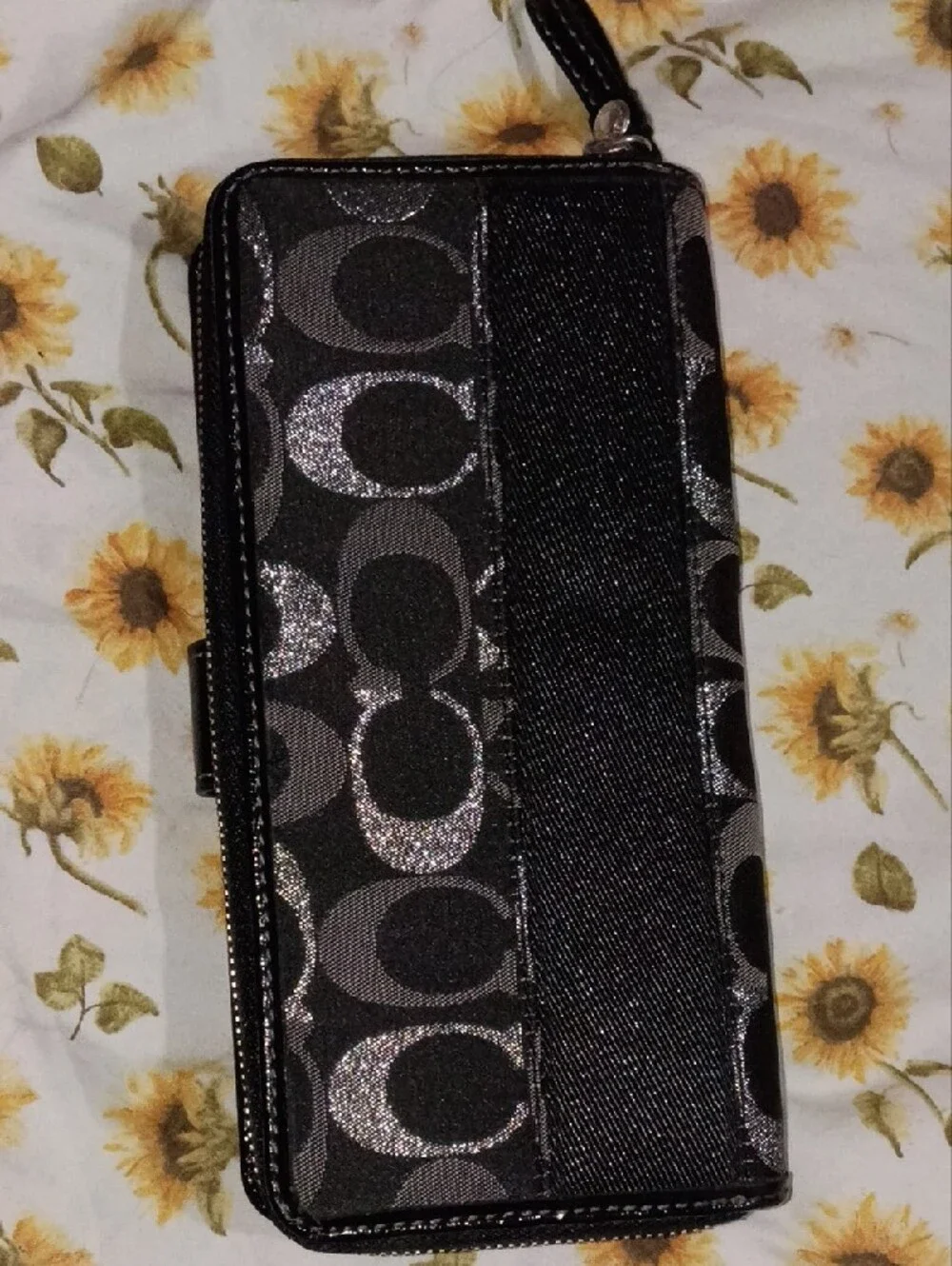 Coach Black and Silver Signature Continental Wallet